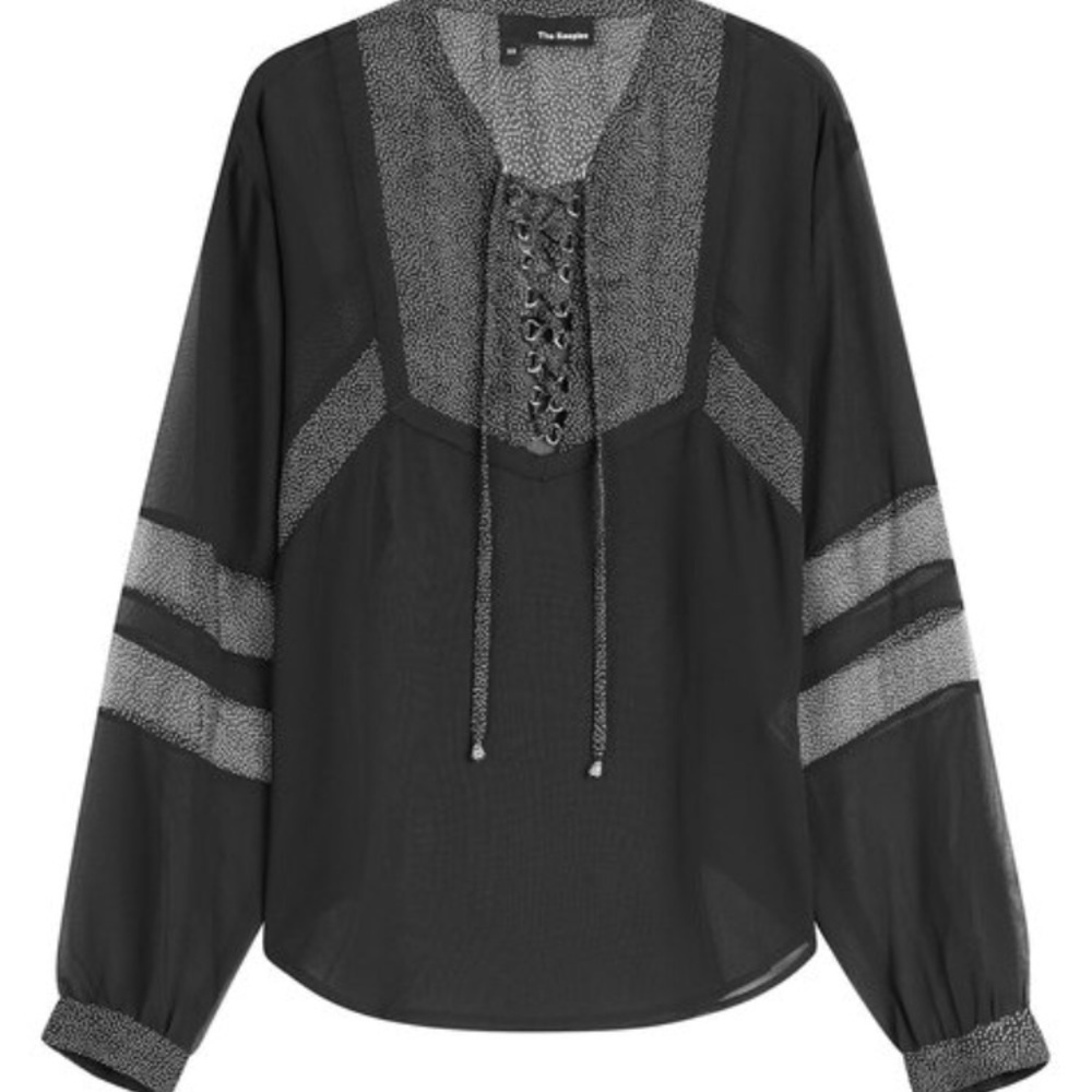 • The Kooples • Lace Up Sheer Blouse Black XS - Picture 3 of 5